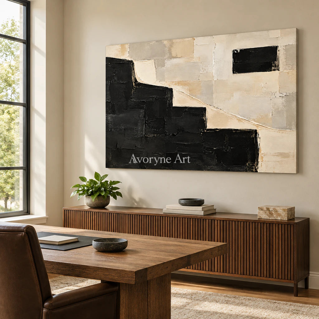 Stepped Contrast: Black White Abstract Wall Art — office frameless