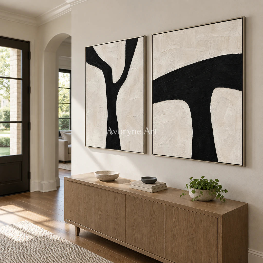 Branching Balance: Black White Diptych Wall Art — entry silver