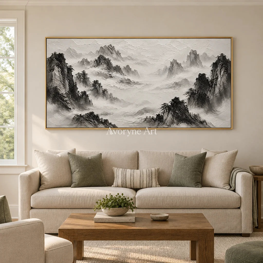 Inkward Peaks: Black White Mountain Art — living gold