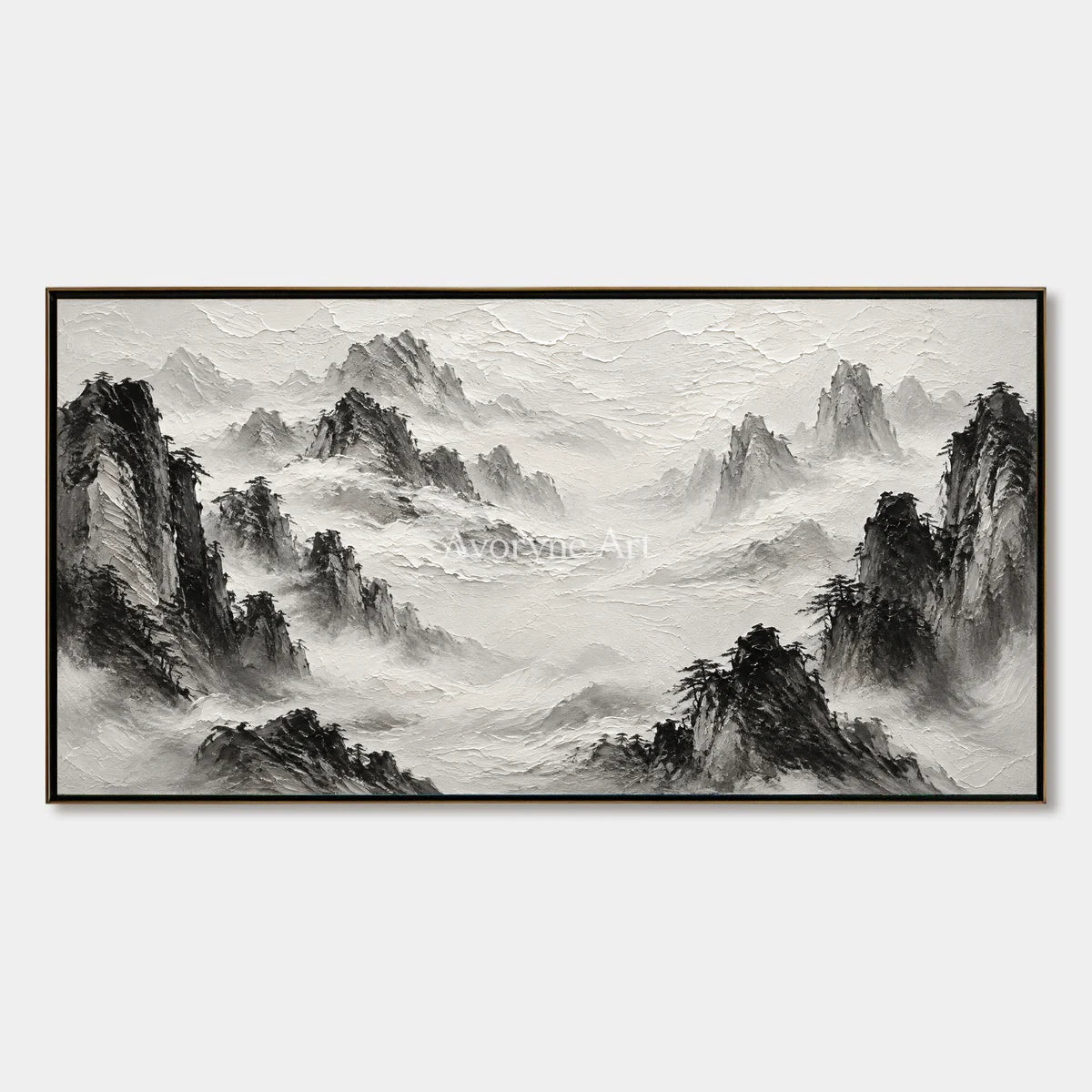 Inkward Peaks: Black White Mountain Art — primary