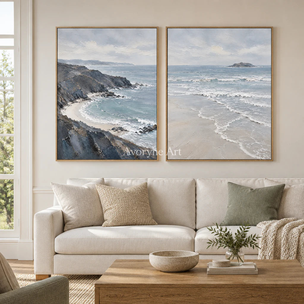 Shoreline Exchange: Blue Coastal Diptych Wall Art — villa wood