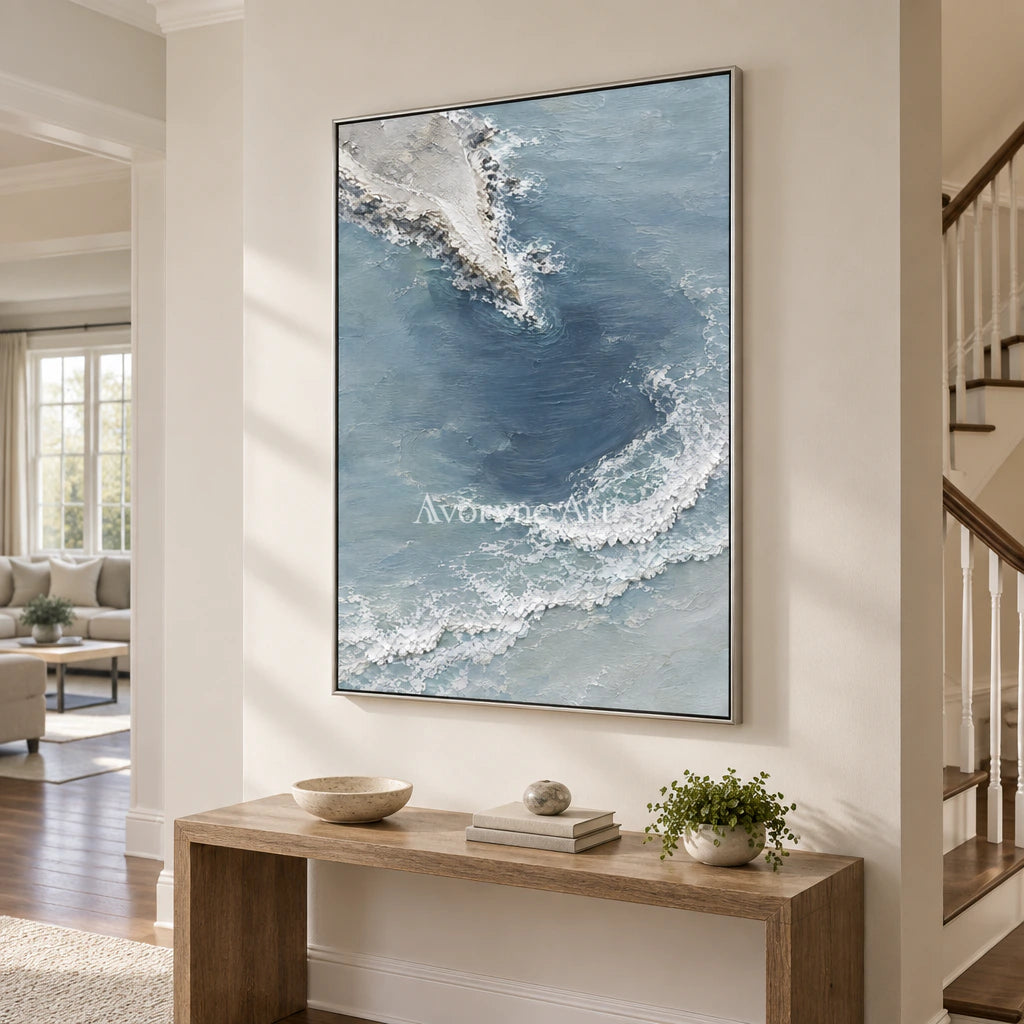 Blueward Inlet: Blue Coastal Landscape Wall Art — entry silver