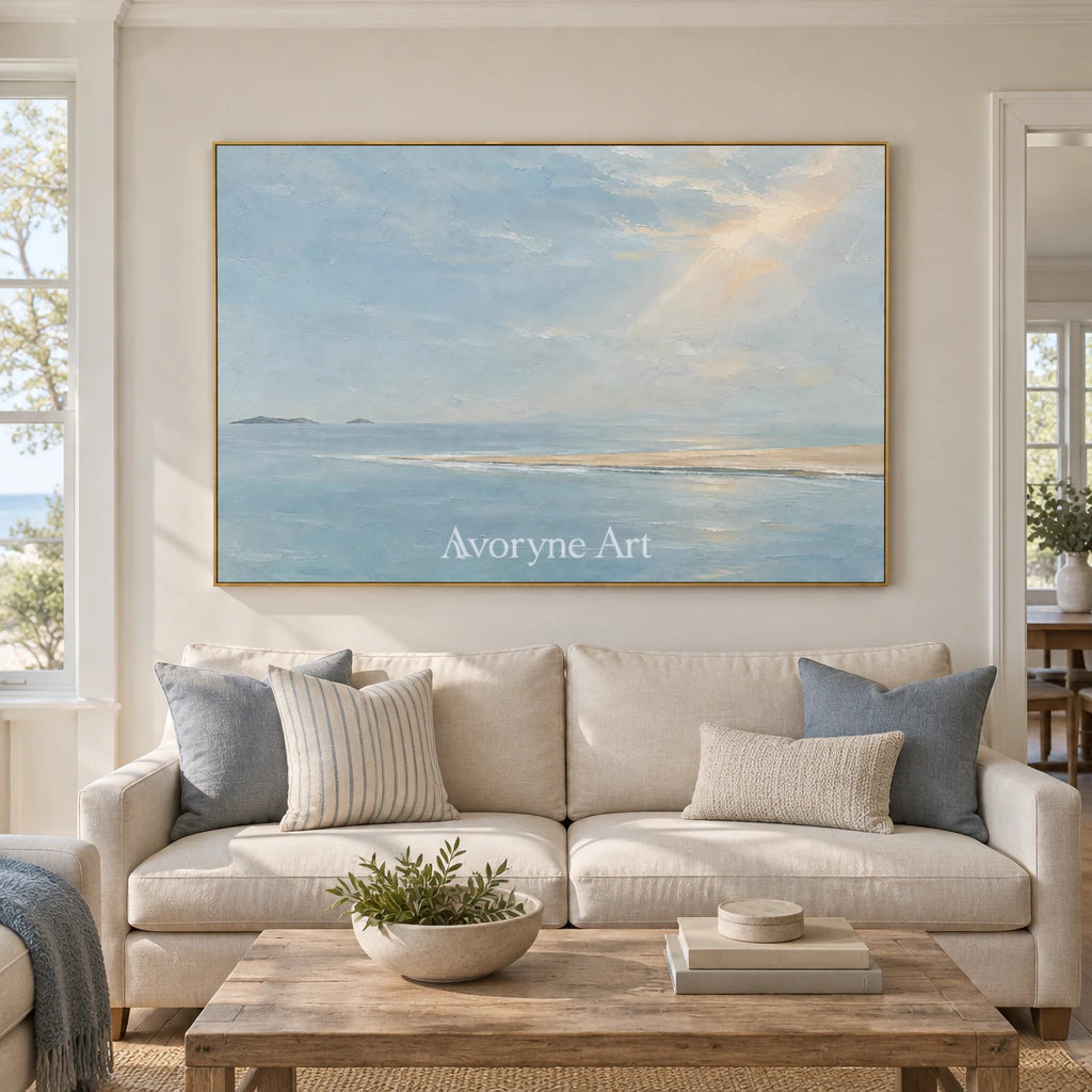 Pale Blue Reach: Blue Coastal Landscape Wall Art — living gold