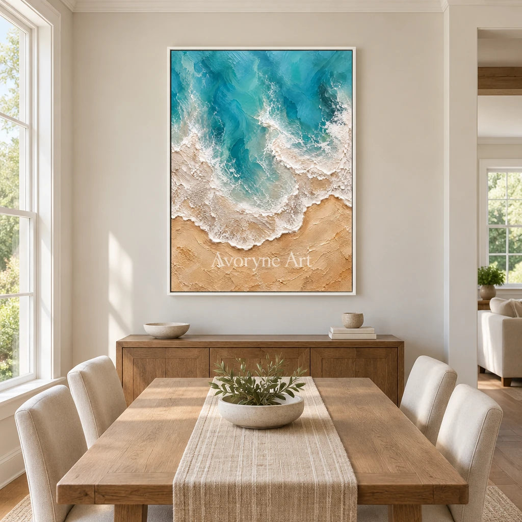 Azure Margin: Blue Coastal Texture Wall Art — dining white