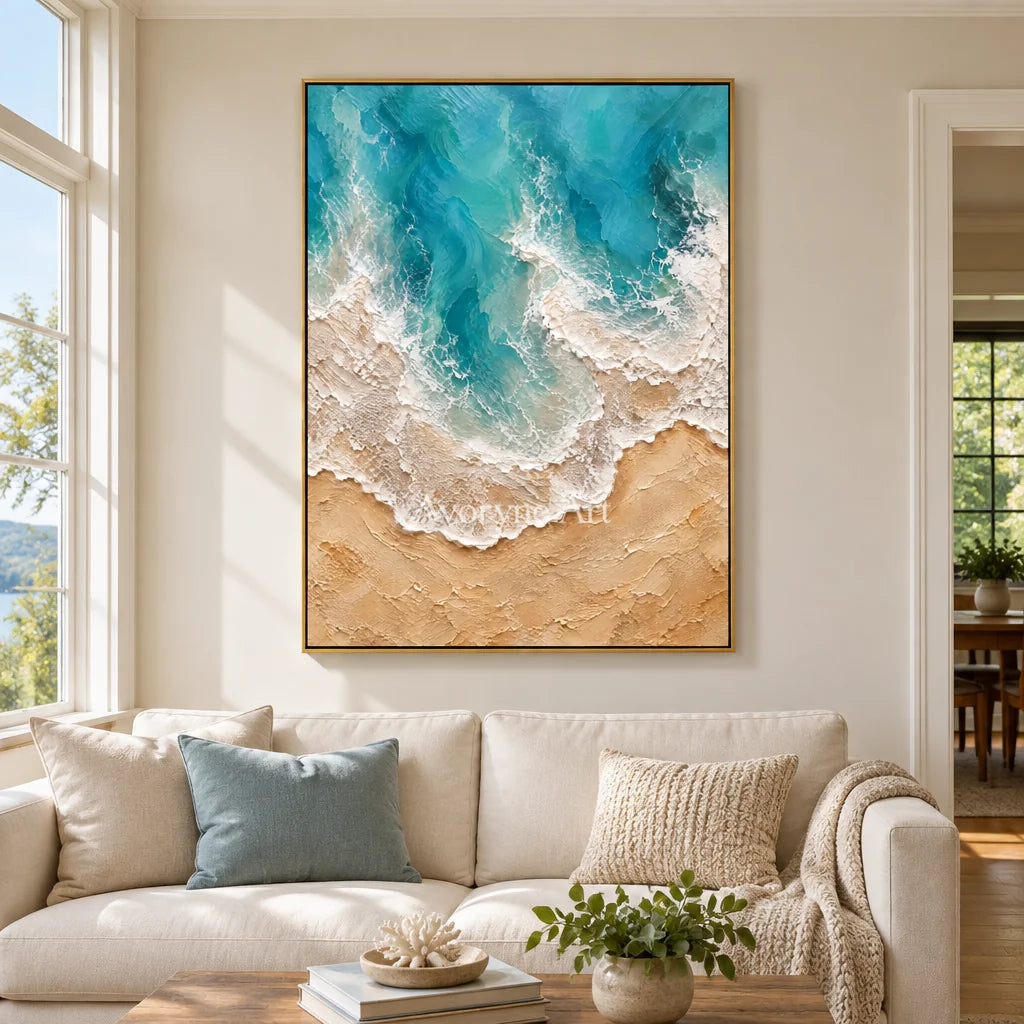 Azure Margin: Blue Coastal Texture Wall Art — living gold