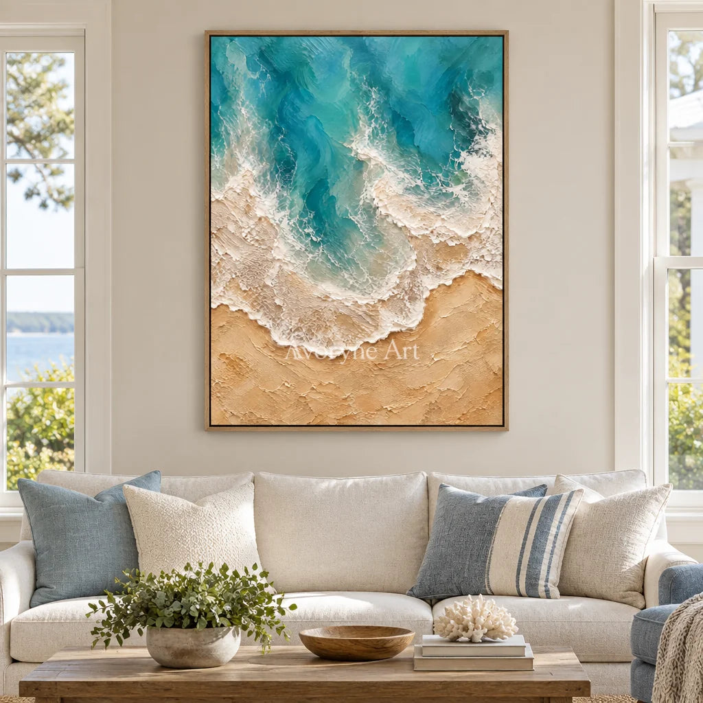 Azure Margin: Blue Coastal Texture Wall Art — villa wood