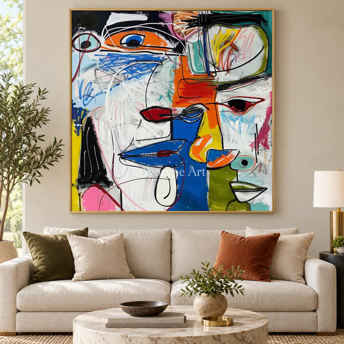 Intersecting Voices: Blue Cubist Face Wall Art — living gold