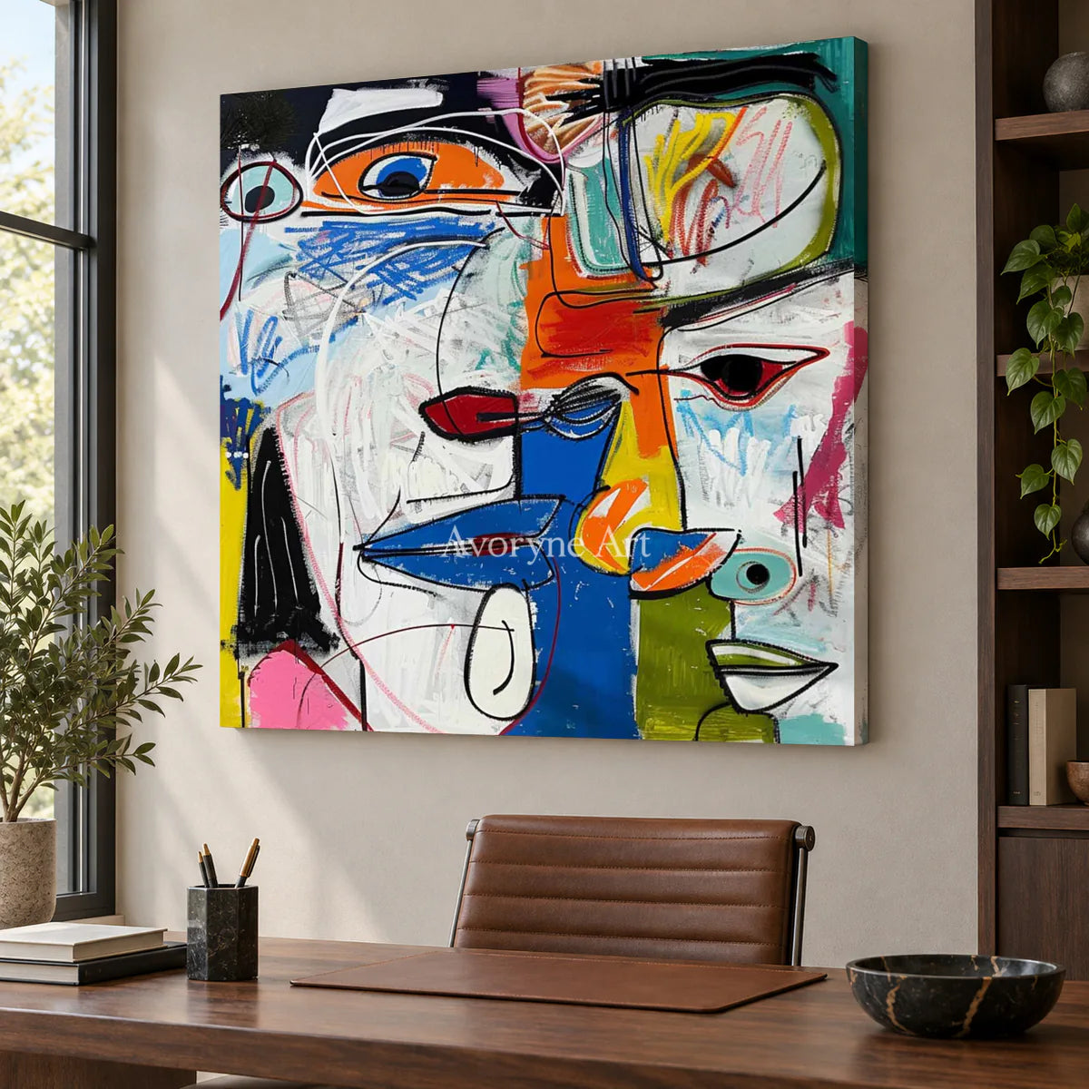 Intersecting Voices: Blue Cubist Face Wall Art — office frameless