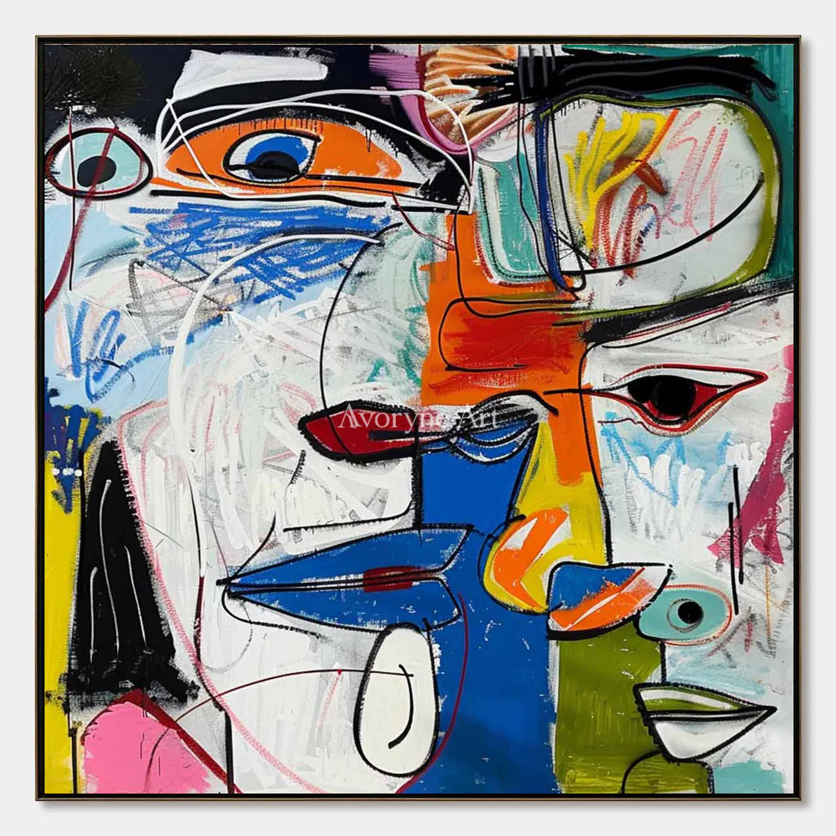 Intersecting Voices: Blue Cubist Face Wall Art — primary