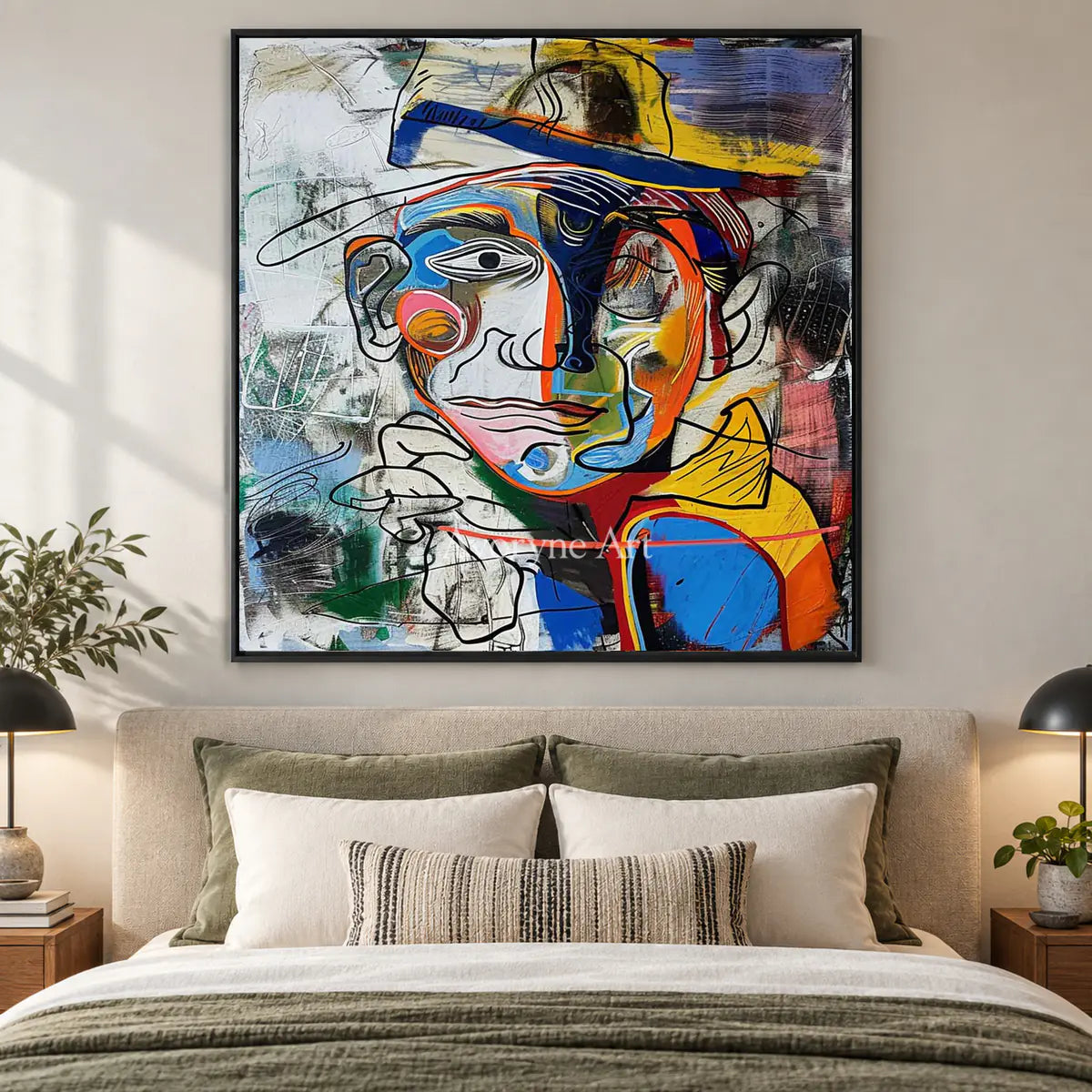 Prismatic Gentleman: Blue Cubist Portrait Wall Art — bedroom black