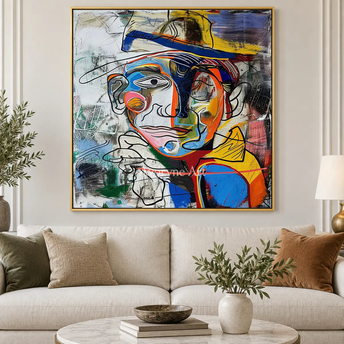 Prismatic Gentleman: Blue Cubist Portrait Wall Art — living gold