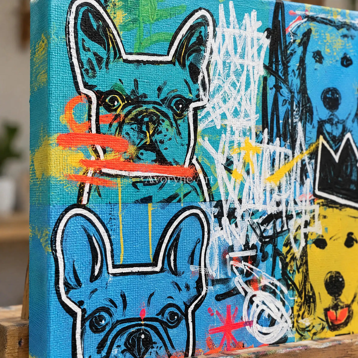 Ivory Amber Light: Blue Dog Graffiti — detail easel