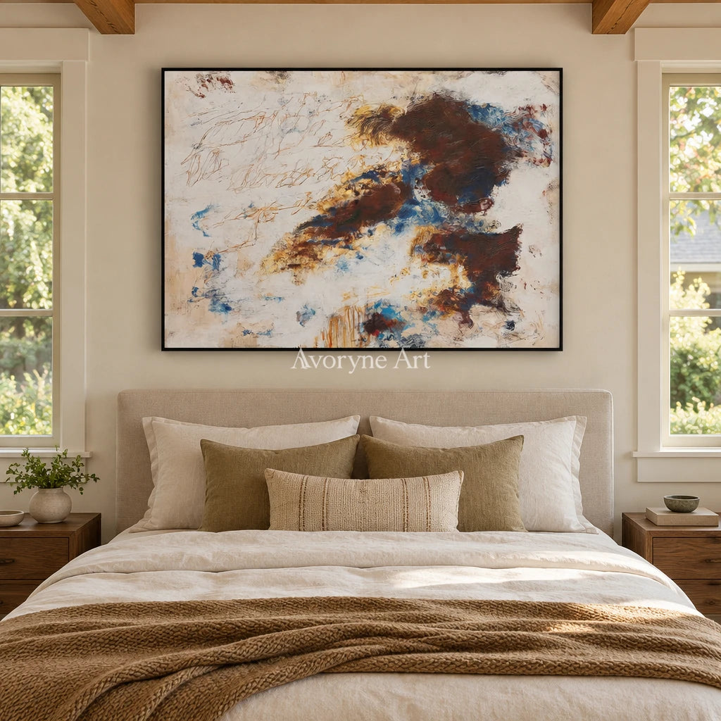 Ivory Quiet Prelude: Blue Earth Gesture Art — bedroom black