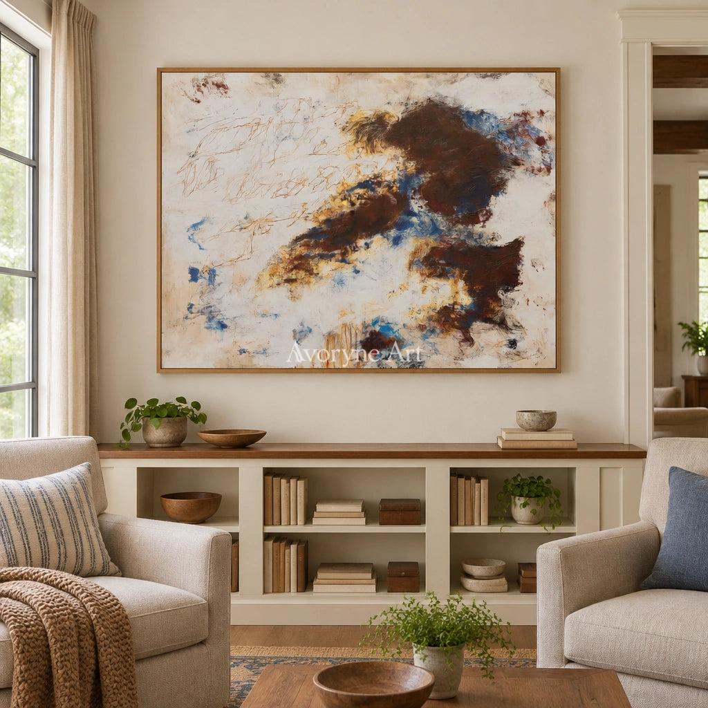 Ivory Quiet Prelude: Blue Earth Gesture Art — villa wood