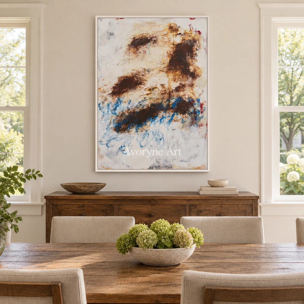 Ivory Lucent Passage: Blue Earth Gesture Art — dining white