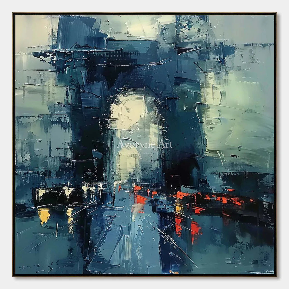 Cobalt Gateway: Blue Expressionist Cityscape Wall Art — primary