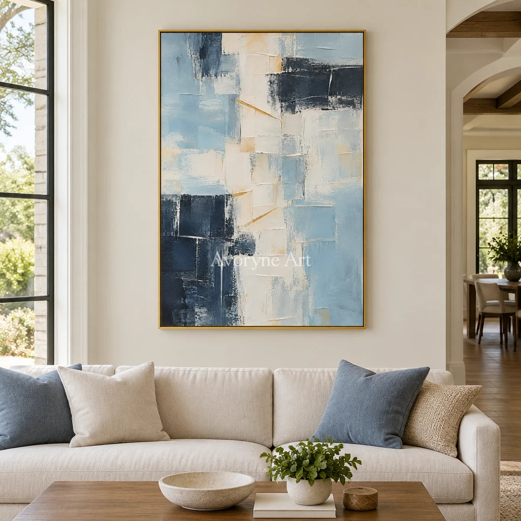 Aven Blue Palimpsest: Blue Geometric Abstract — living gold