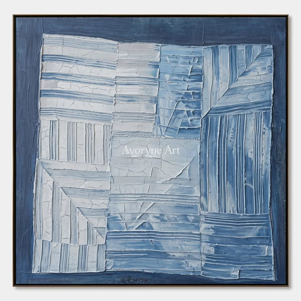 Earthen Solace, hand-painted blue geometric texture wall art by Min-Jun Park