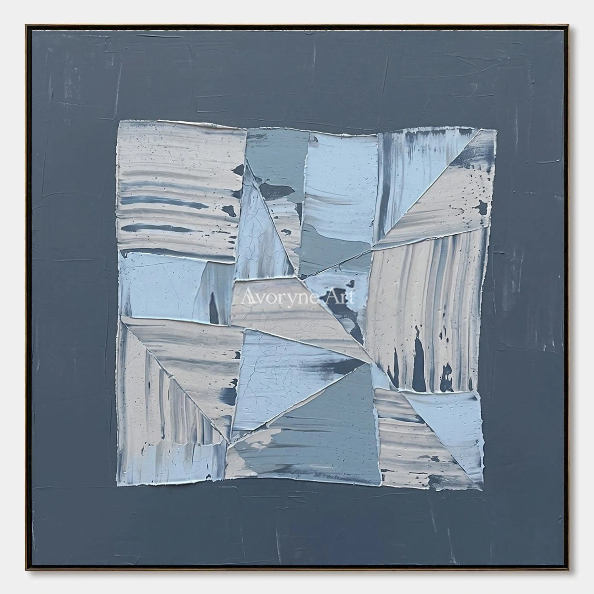 Hushed Rhythm, hand-painted blue geometric texture wall art by Min-Jun Park