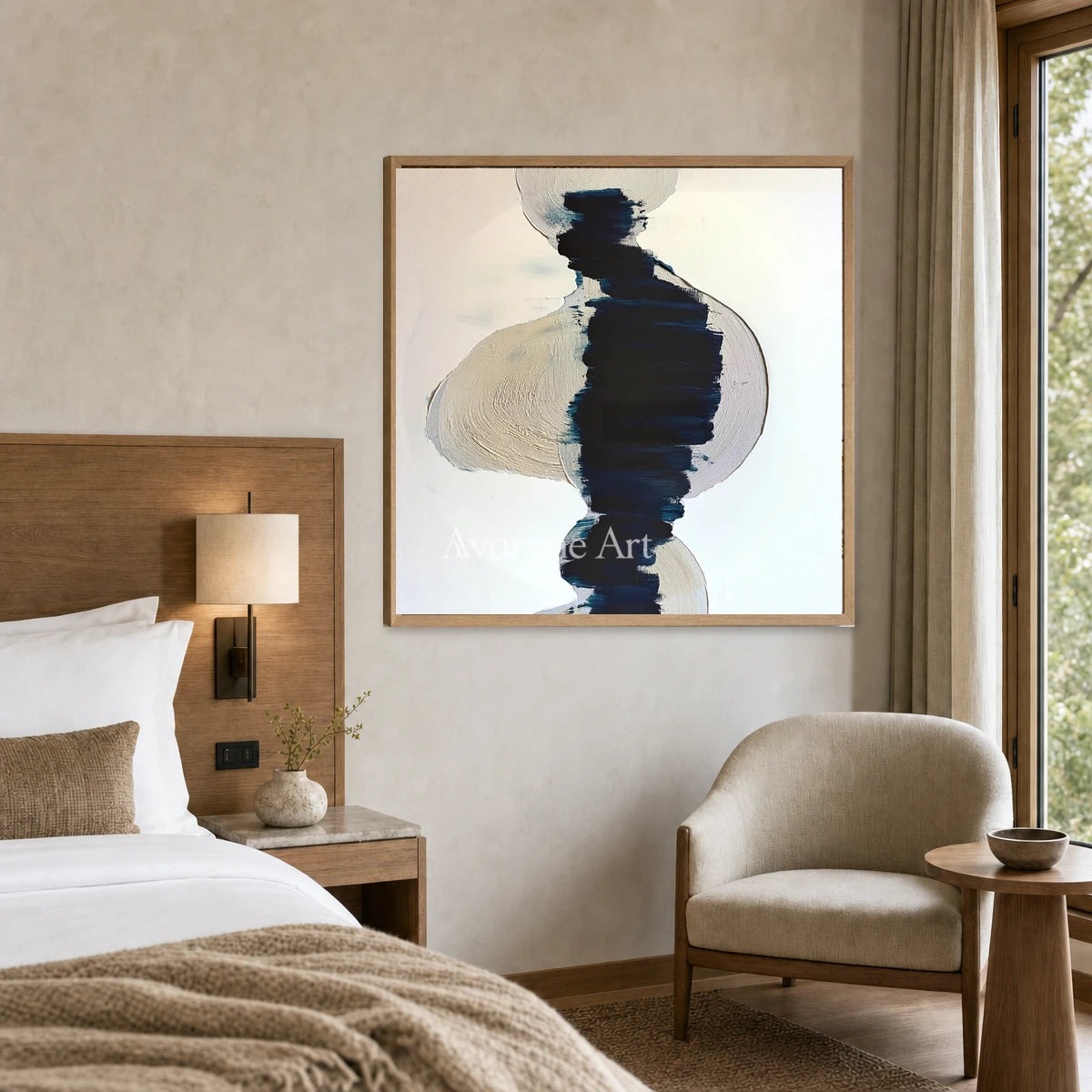 Indigo Axis: Blue Gestural Texture Square Abstract Wall Art — hotel wood