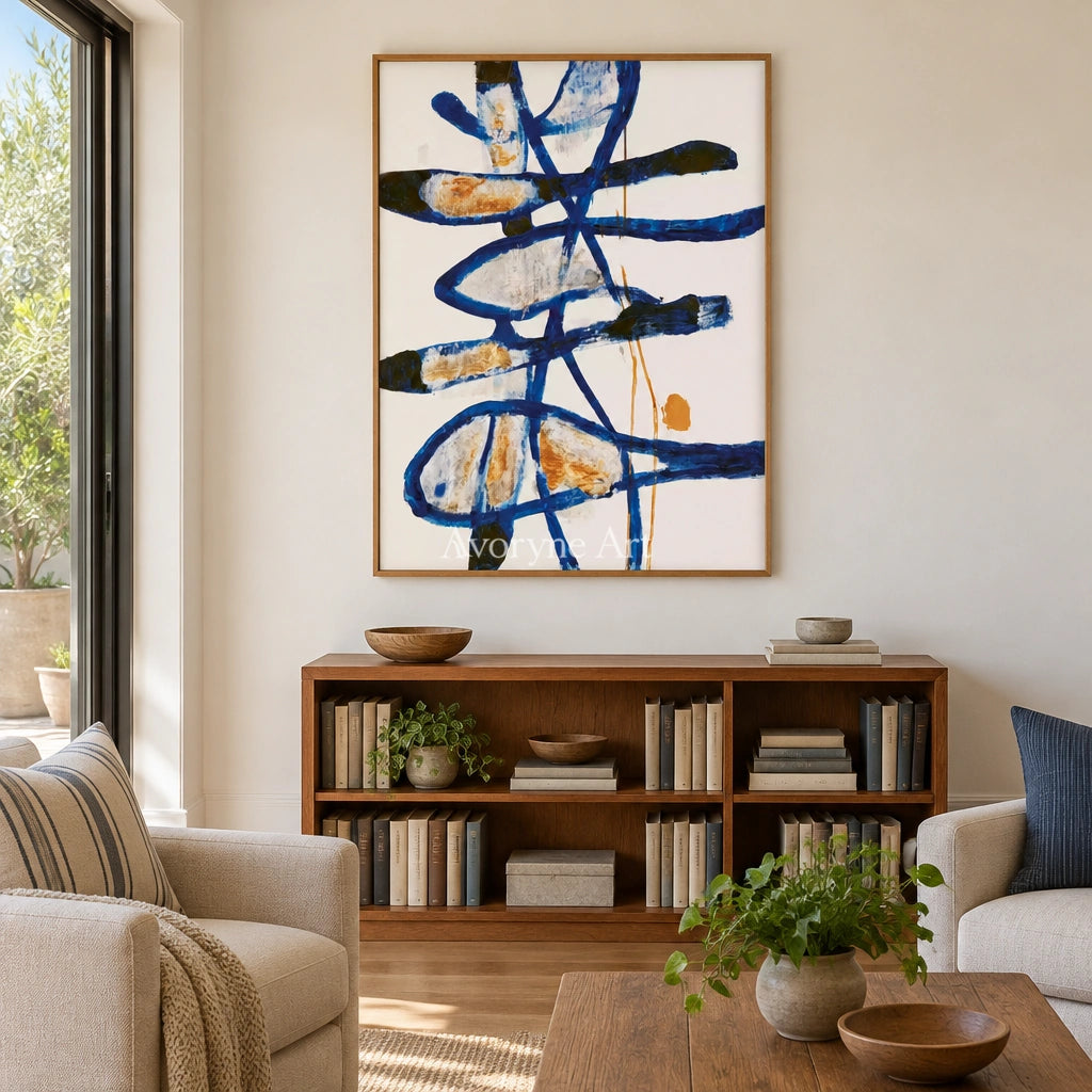 Ivory Quiet Vista: Blue Gesture Abstract — villa wood