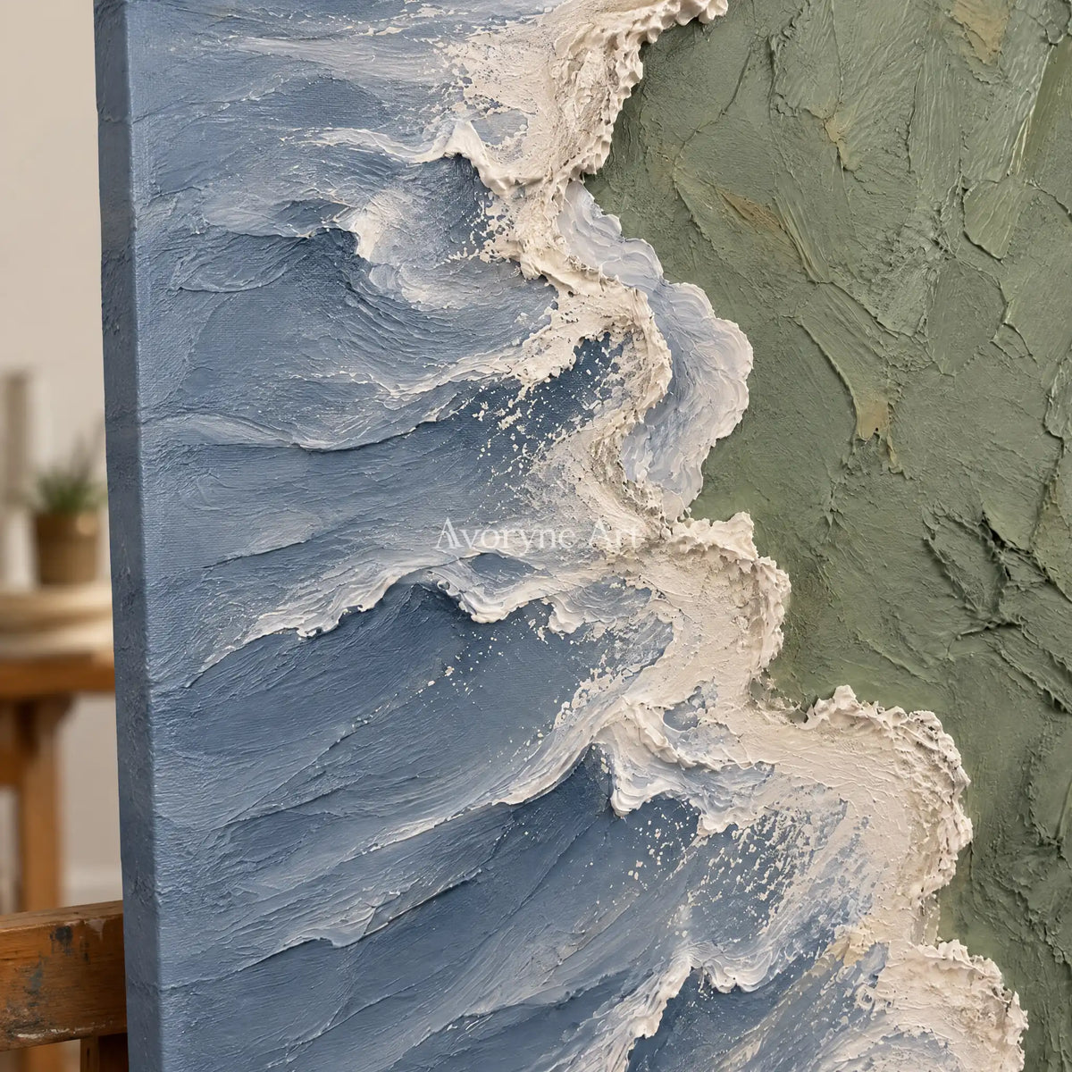 Slate Shore: Blue Gray Coastal Relief Wall Art — detail easel