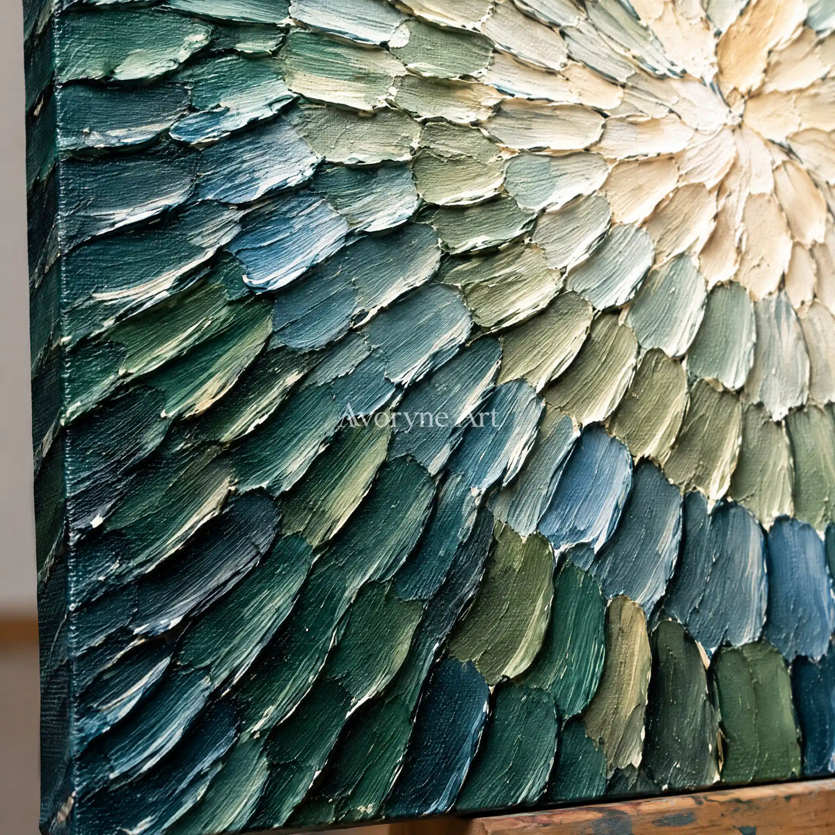 Aster Divide: Blue Green Burst Art — detail easel