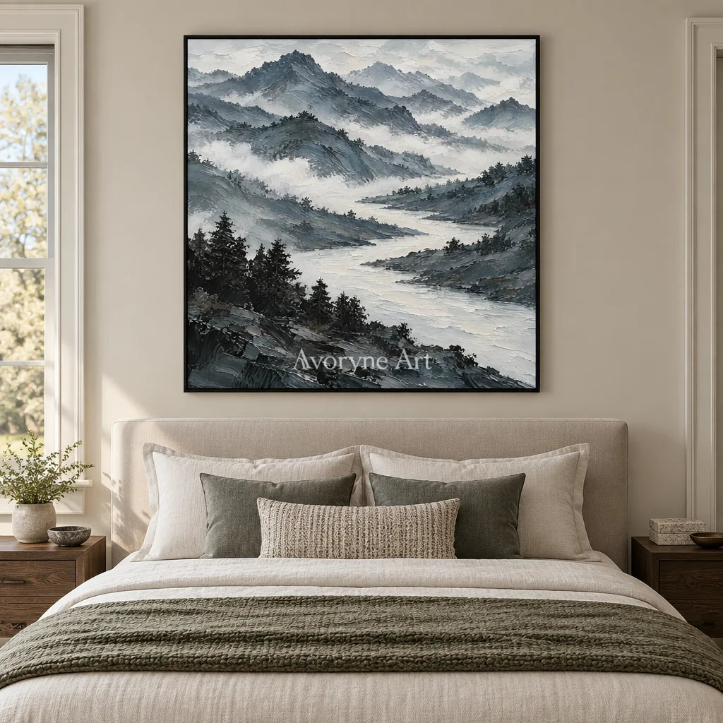 Cloudborne: Blue Mountain Landscape Art — bedroom black