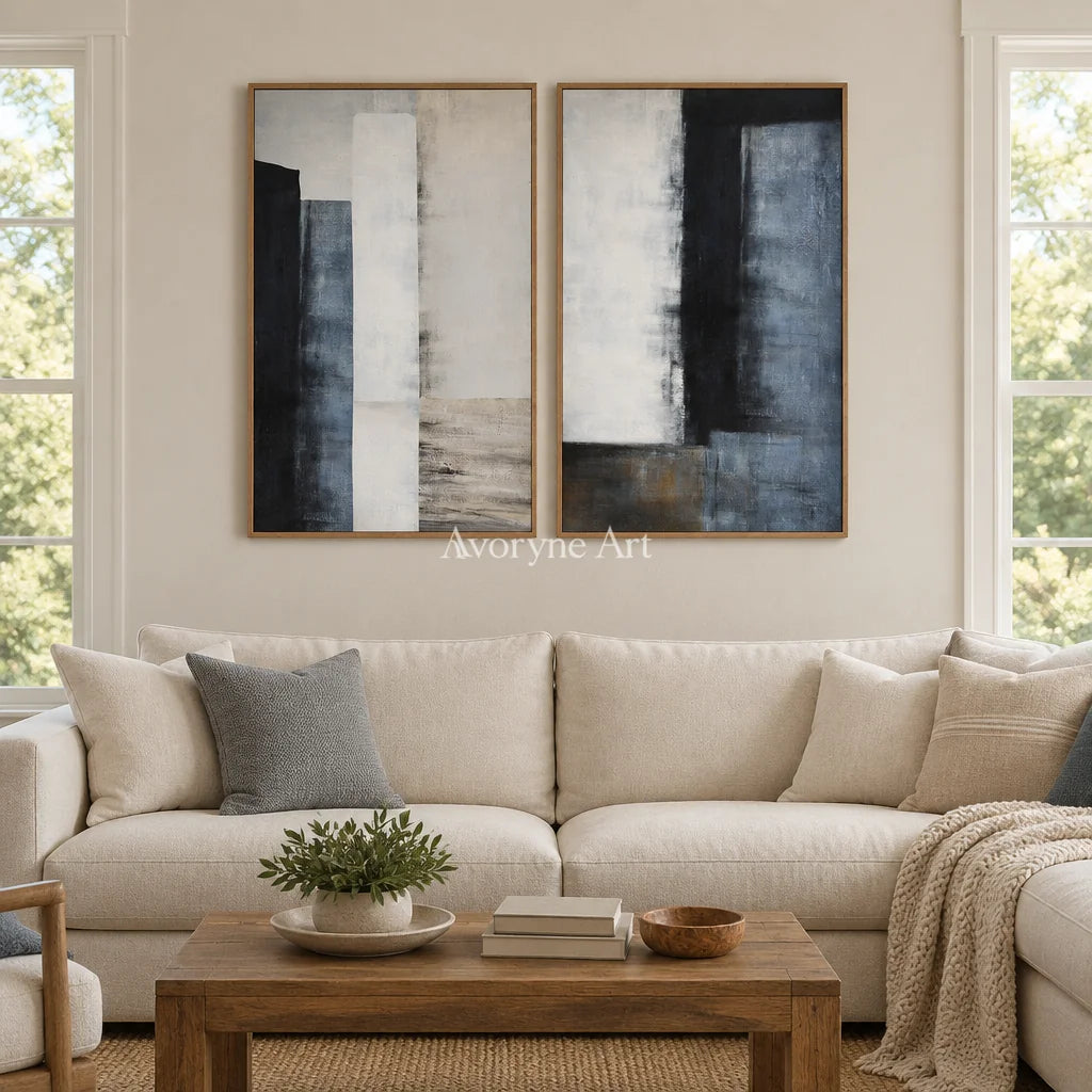 Aster Bloom: Blue Neutral Diptych — villa wood