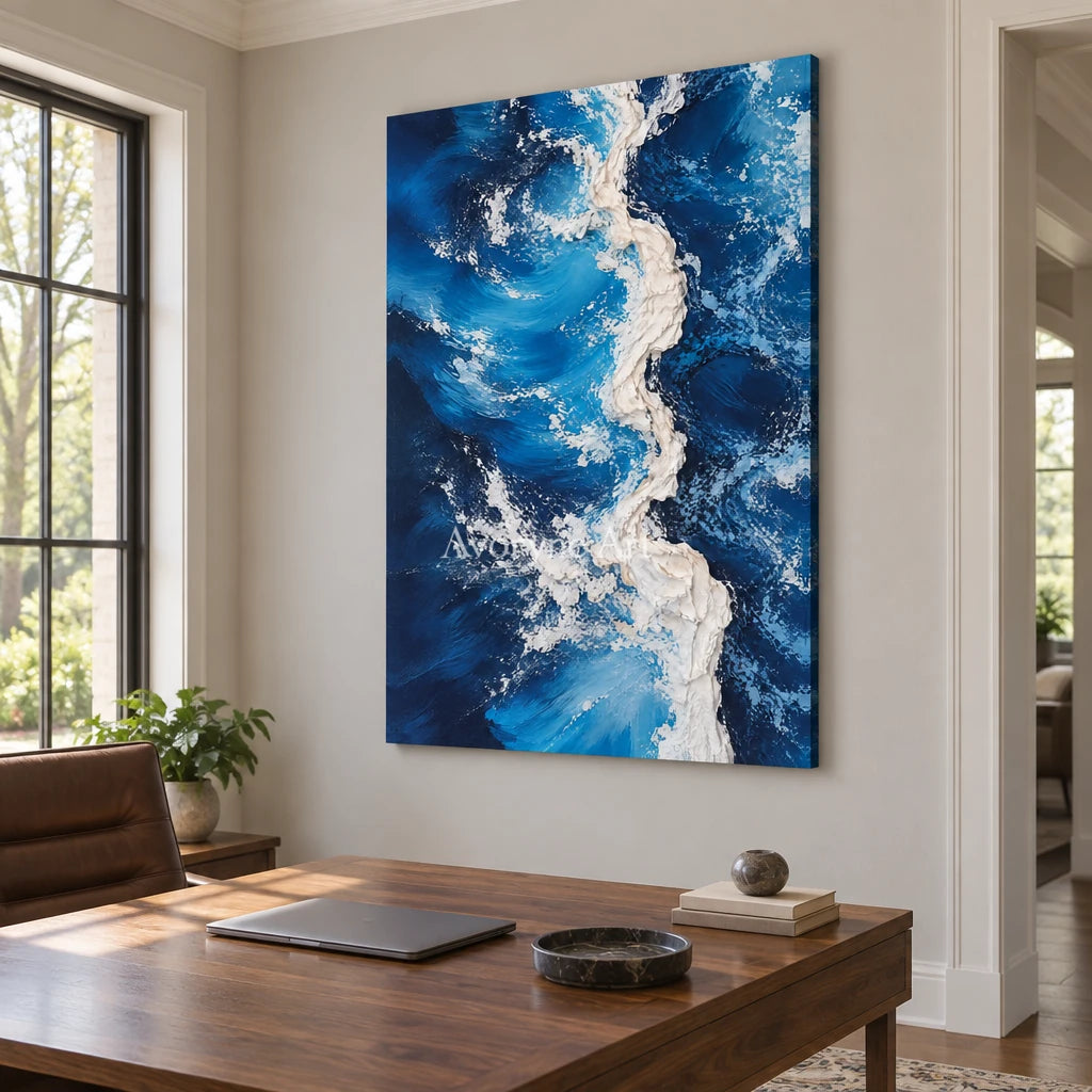 Deepwater Crest: Blue Ocean Wave Wall Art — office frameless