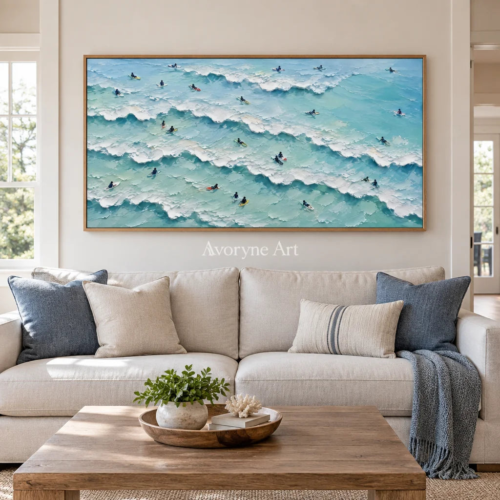 Surf Scatter: Blue Ocean with Surfers Wall Art — villa wood