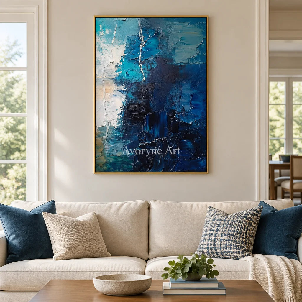 Aster Curve: Blue Palette Knife Art — living gold