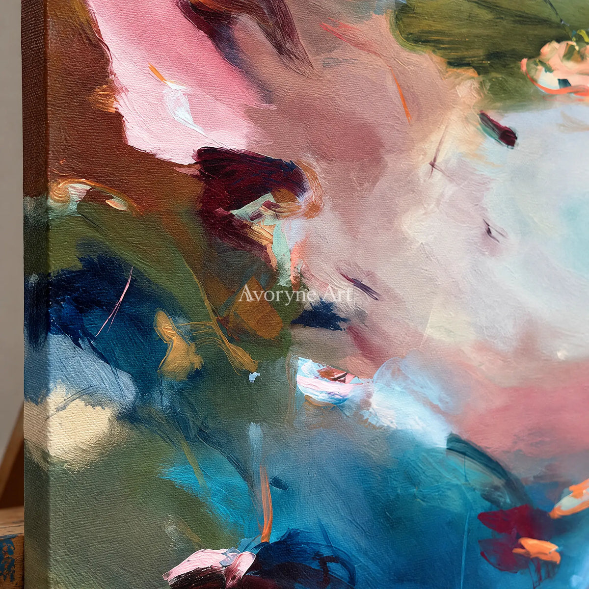 Ivory Lucent Vista: Blue Pink Abstract — detail easel