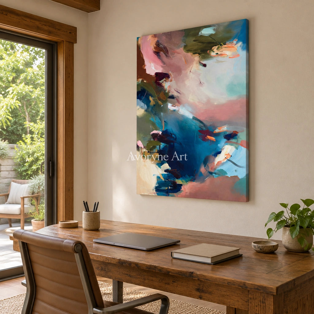 Ivory Lucent Vista: Blue Pink Abstract — office frameless