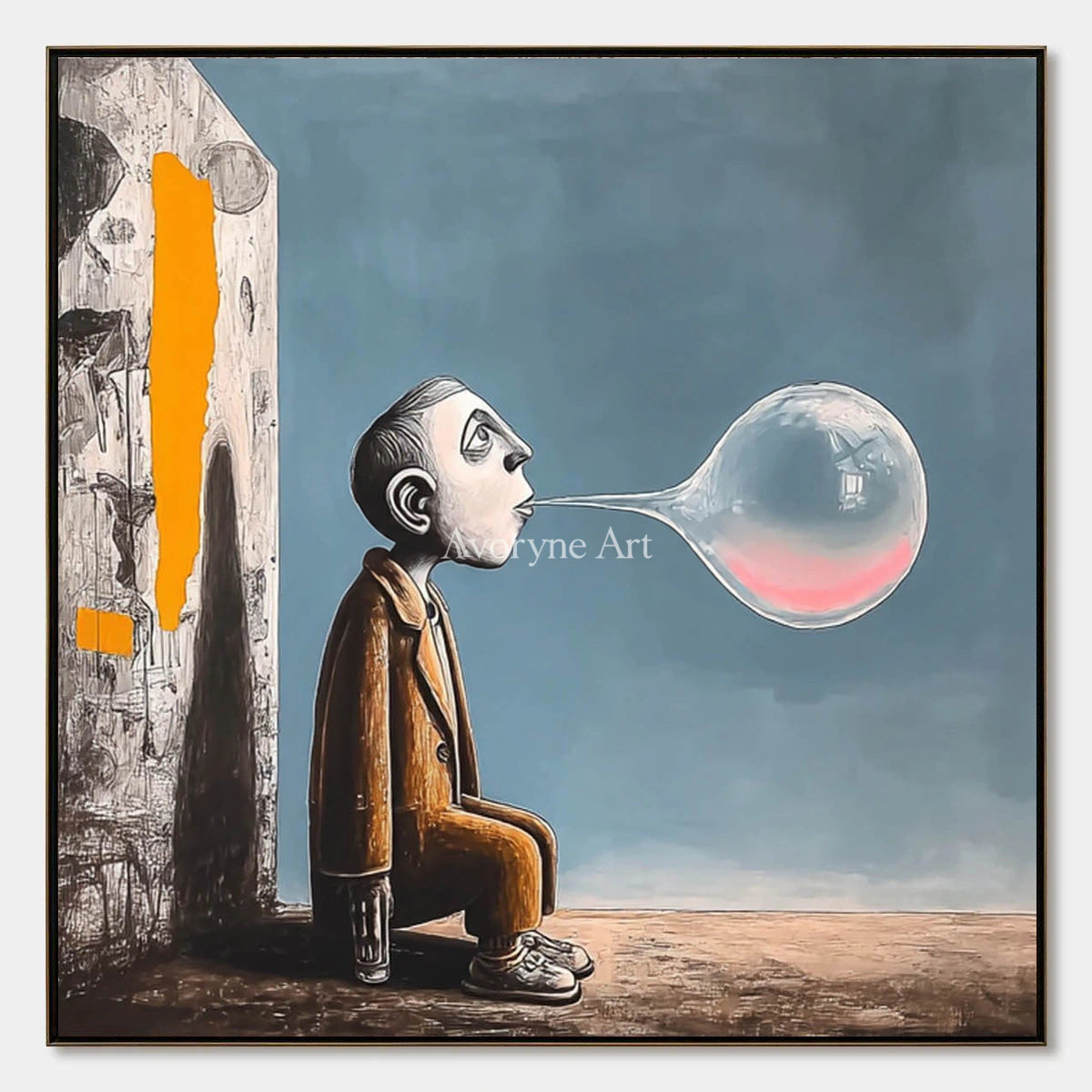 A Breath Suspended: Blue Surrealist Bubble Figure Wall Art — primary