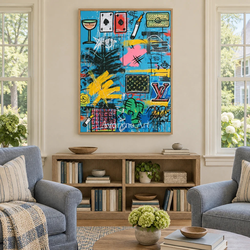 Ivory Amber Vista: Blue Symbol Graffiti — villa wood