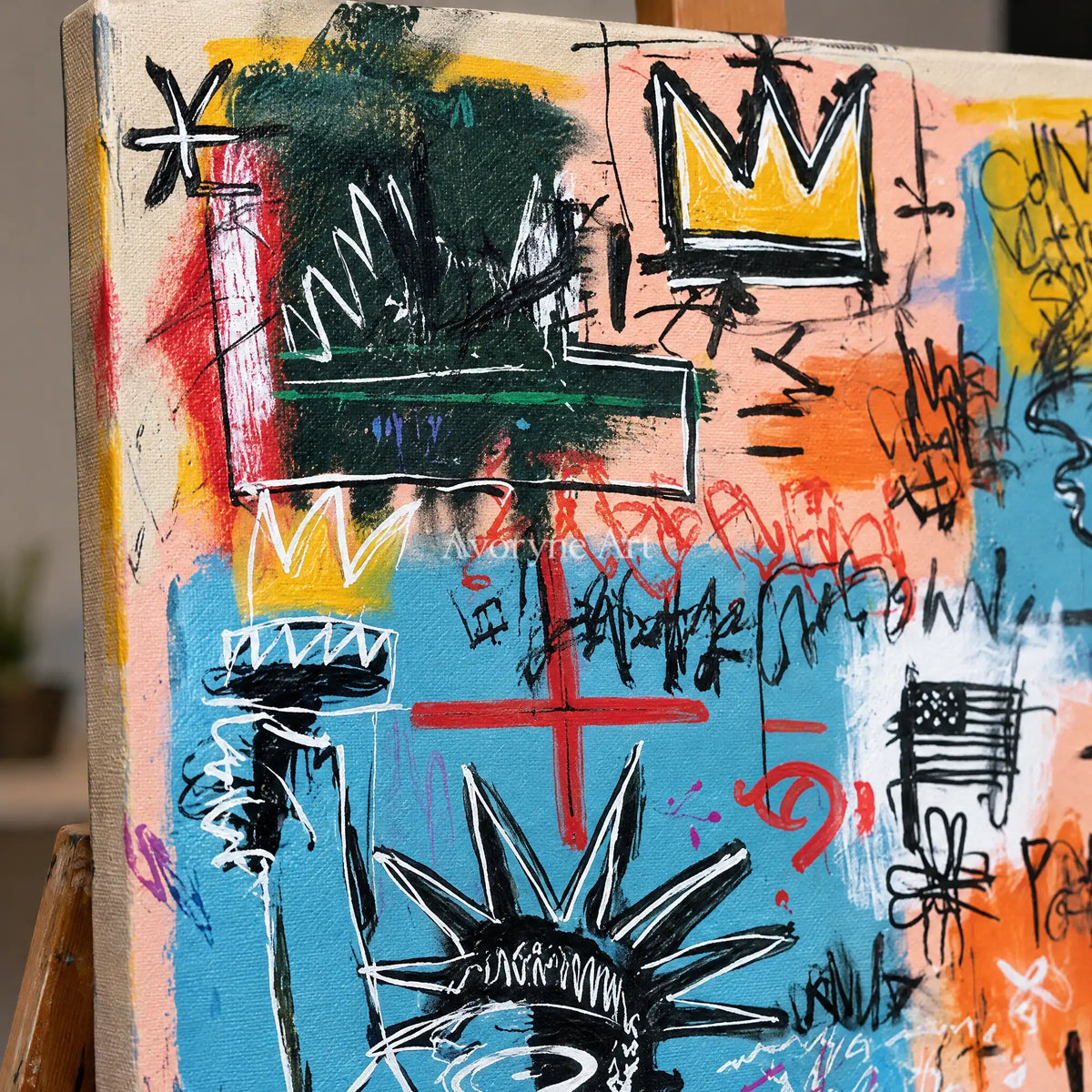 Ivory Amber Poem: Blue Symbol Graffiti — detail easel