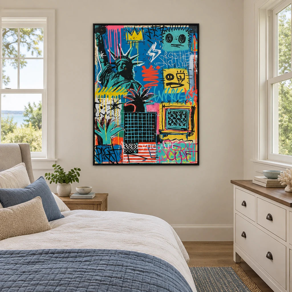 Ivory Amber Prelude: Blue Symbol Graffiti — bedroom black
