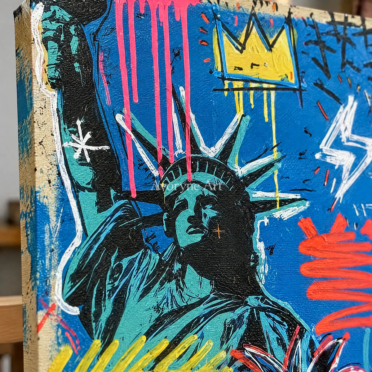 Ivory Amber Prelude: Blue Symbol Graffiti — detail easel