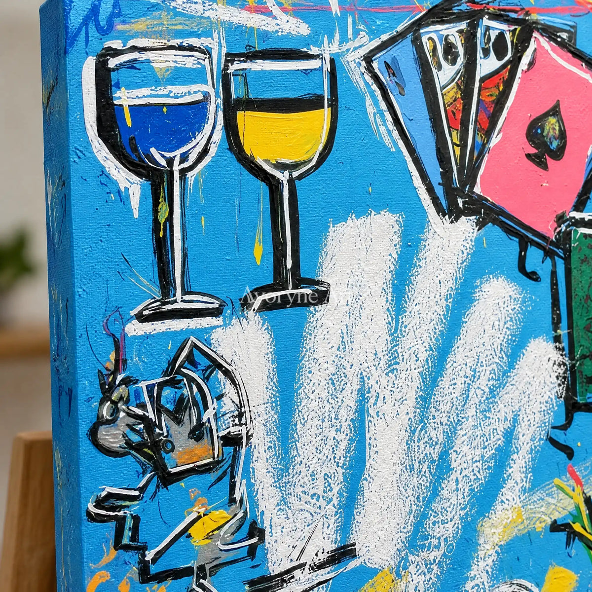 Ivory Distant Refrain: Blue Symbol Graffiti — detail easel