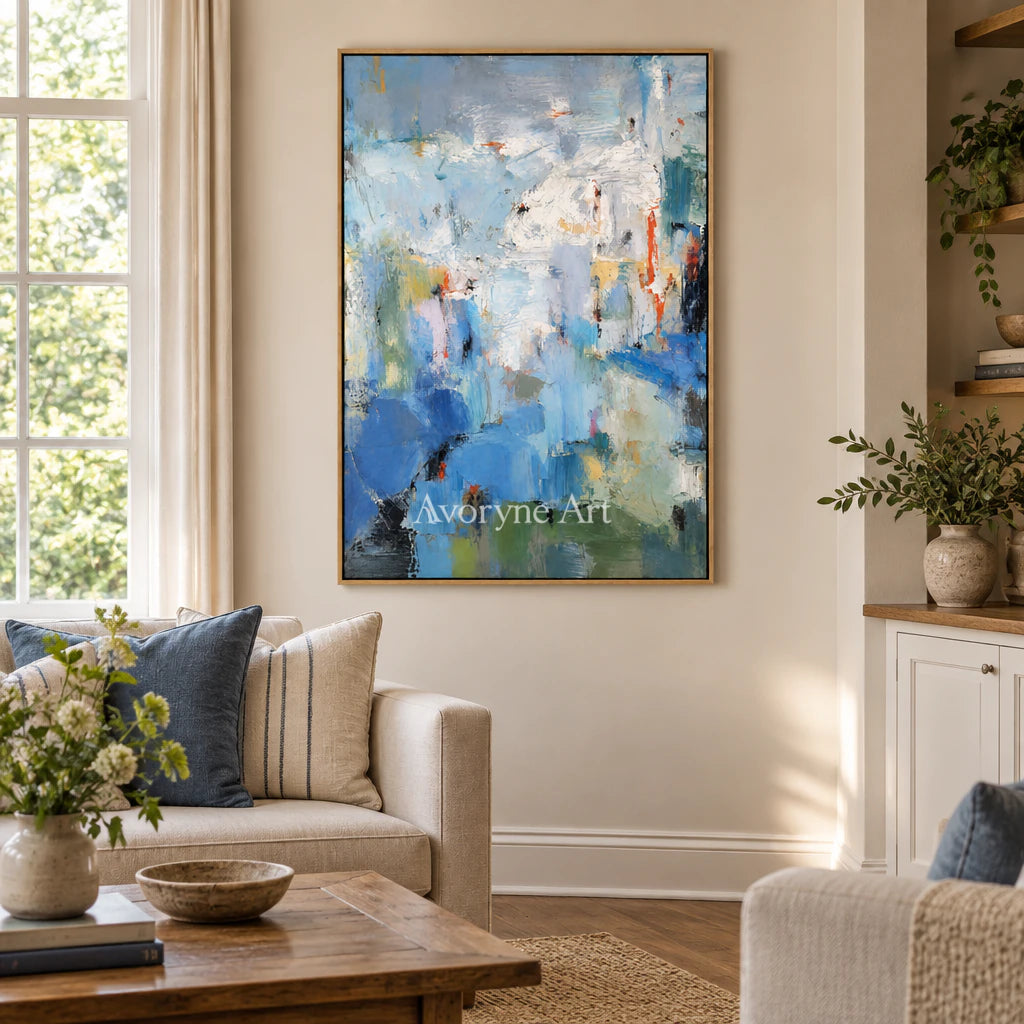 Blue Palimpsest: Blue Textured Abstract Wall Art — villa wood