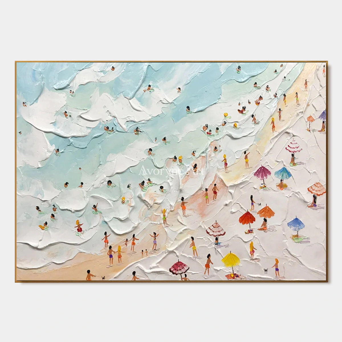 Summer Inlets: Blue Textured Beach and Umbrella Wall Art — primary
