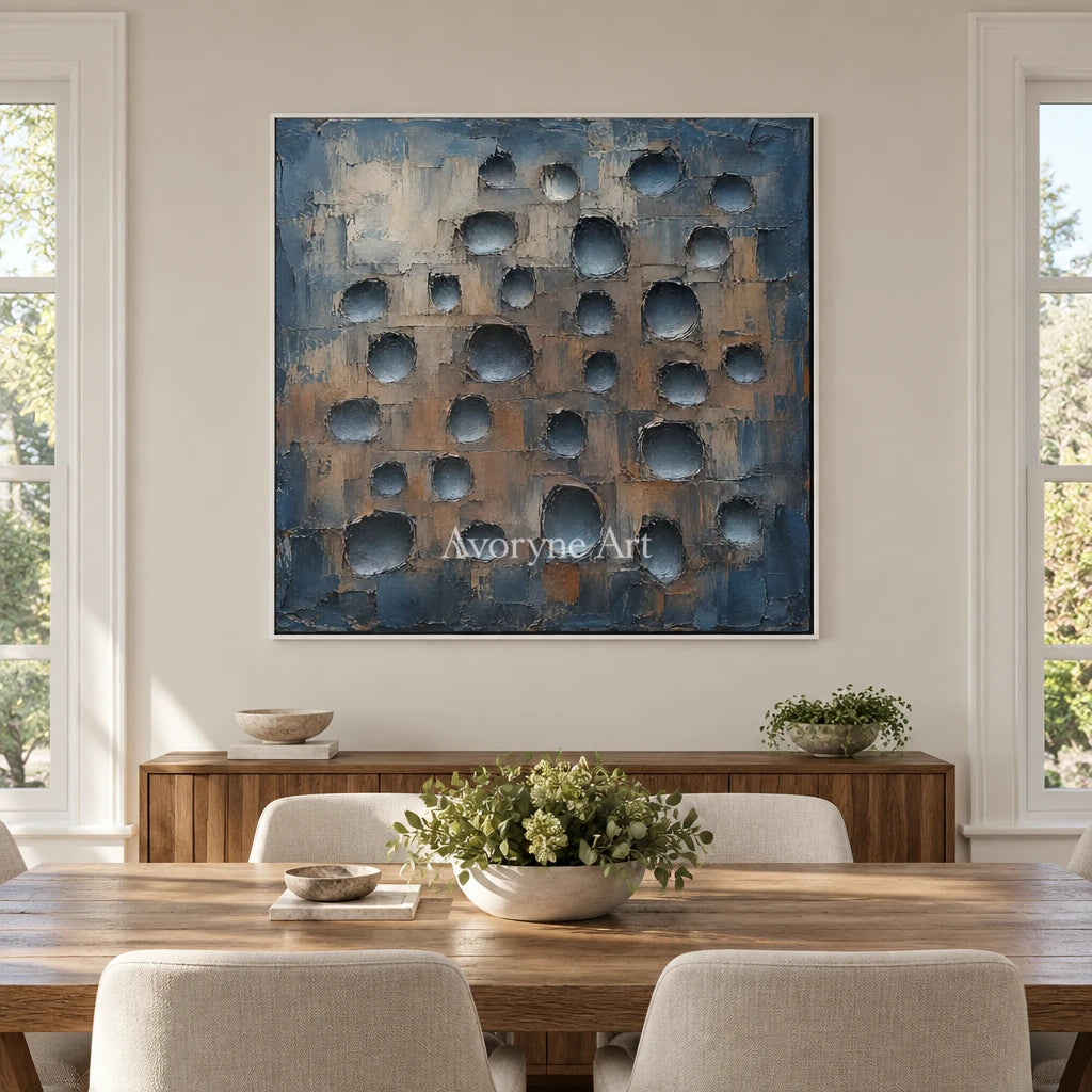 Bluehollow: Blue Textured Grid Wall Art — dining white