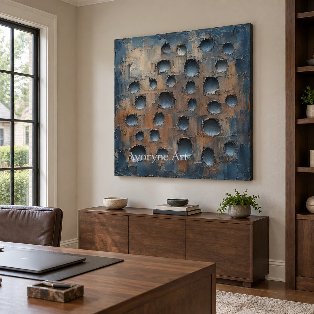Bluehollow: Blue Textured Grid Wall Art — office frameless