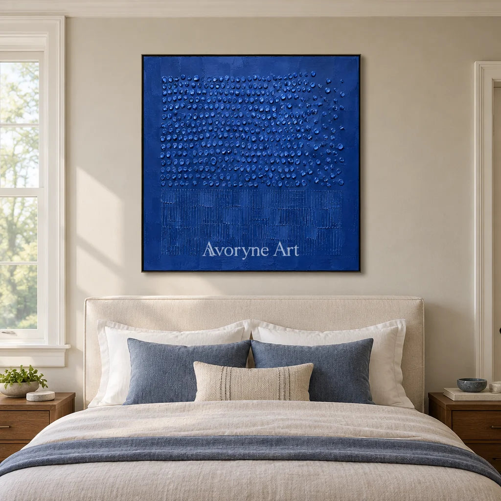 Cobalt Rhythm: Blue Textured Relief Wall Art — bedroom black