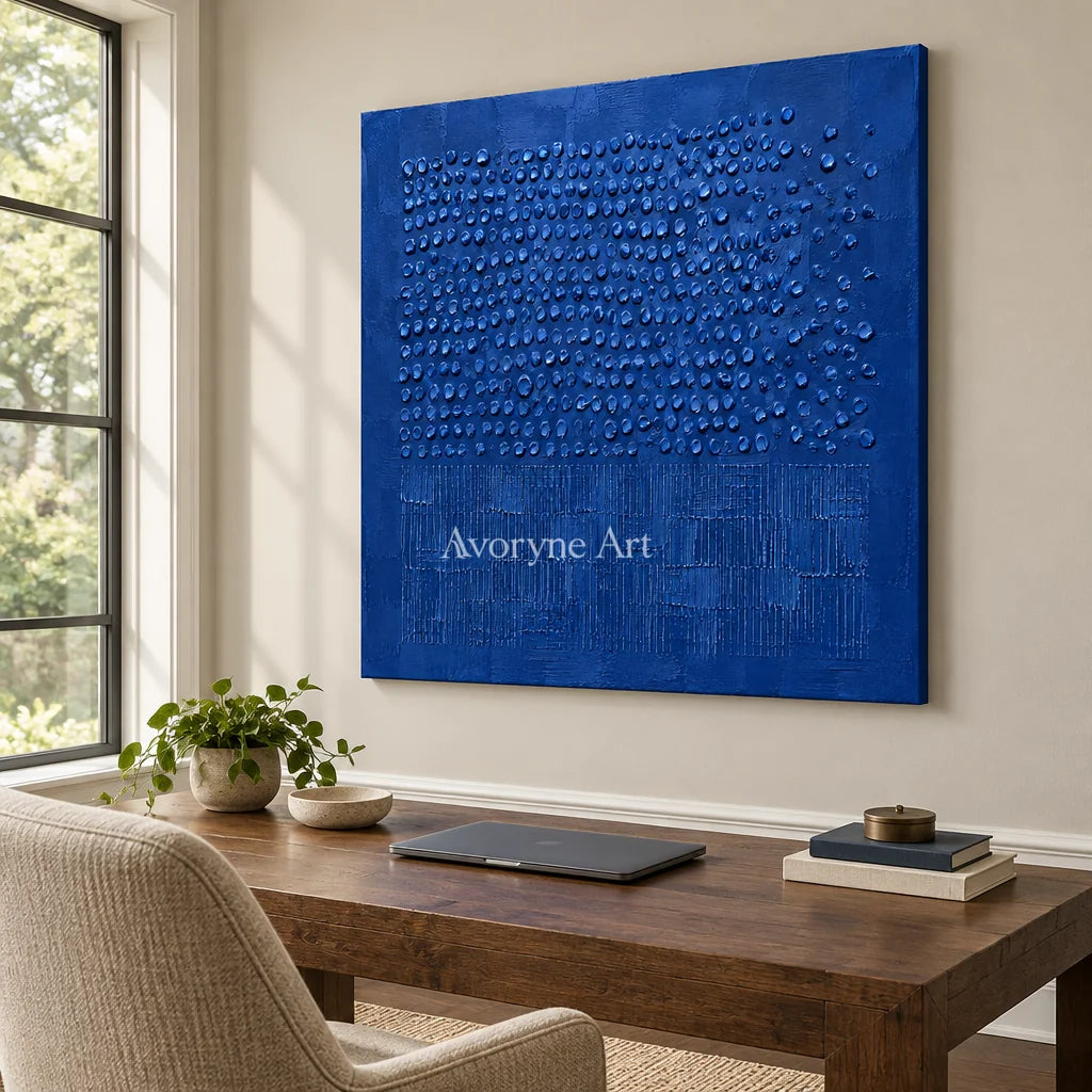 Cobalt Rhythm: Blue Textured Relief Wall Art — office frameless