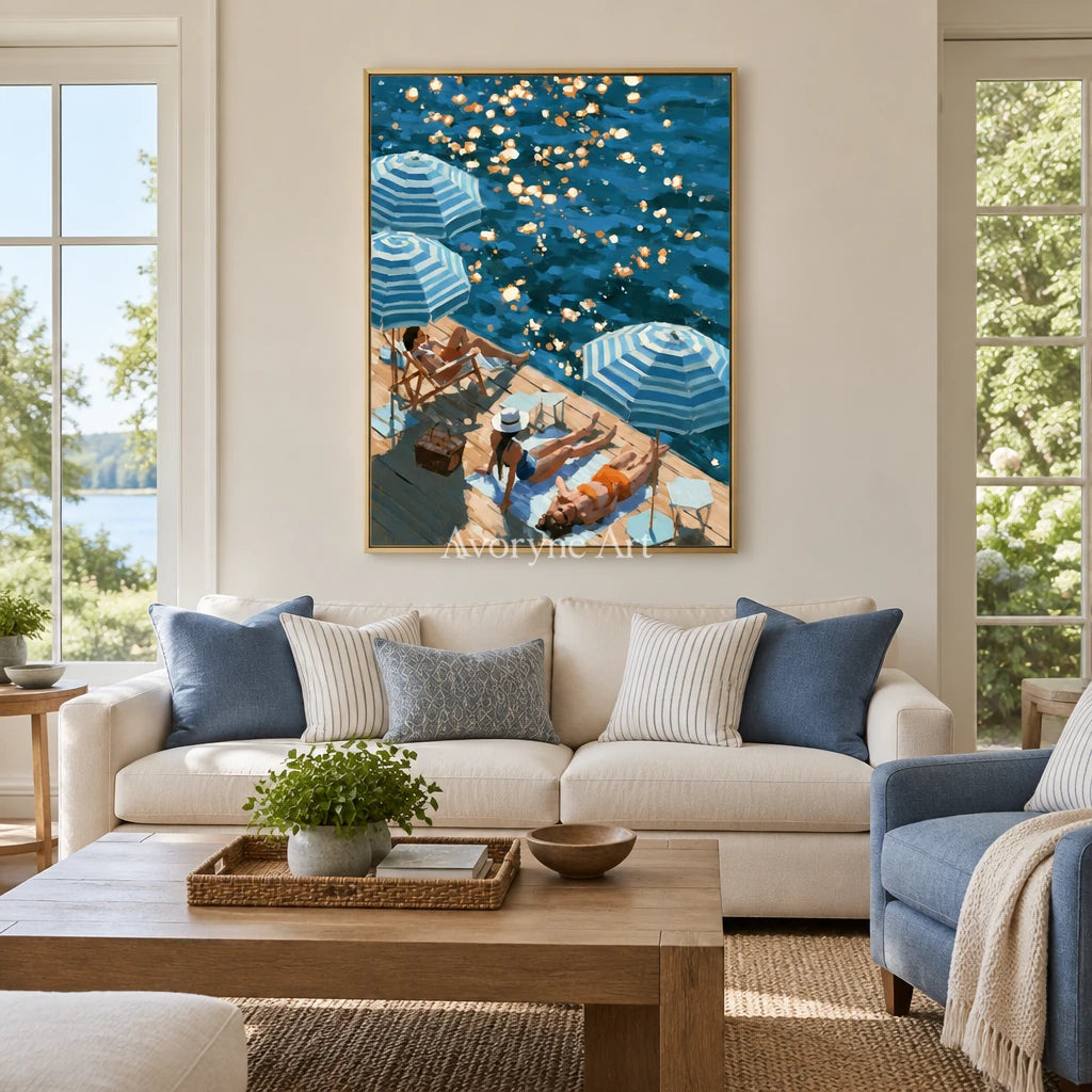 Ivory Amber Solace: Blue Waterside Art — living gold