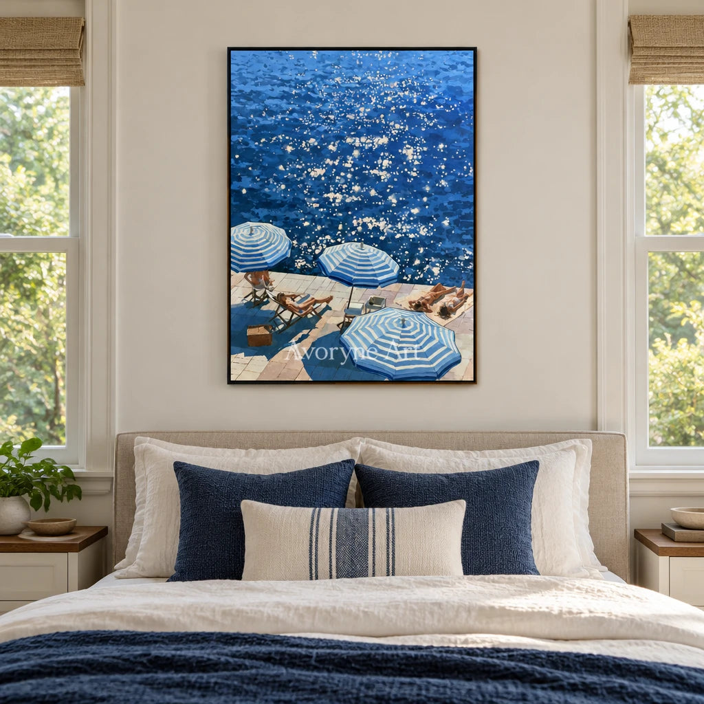 Ivory Amber Meadow: Blue Waterside Art — bedroom black