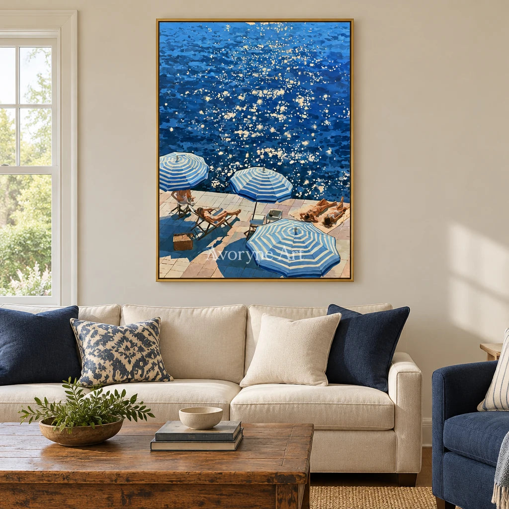 Ivory Amber Meadow: Blue Waterside Art — living gold