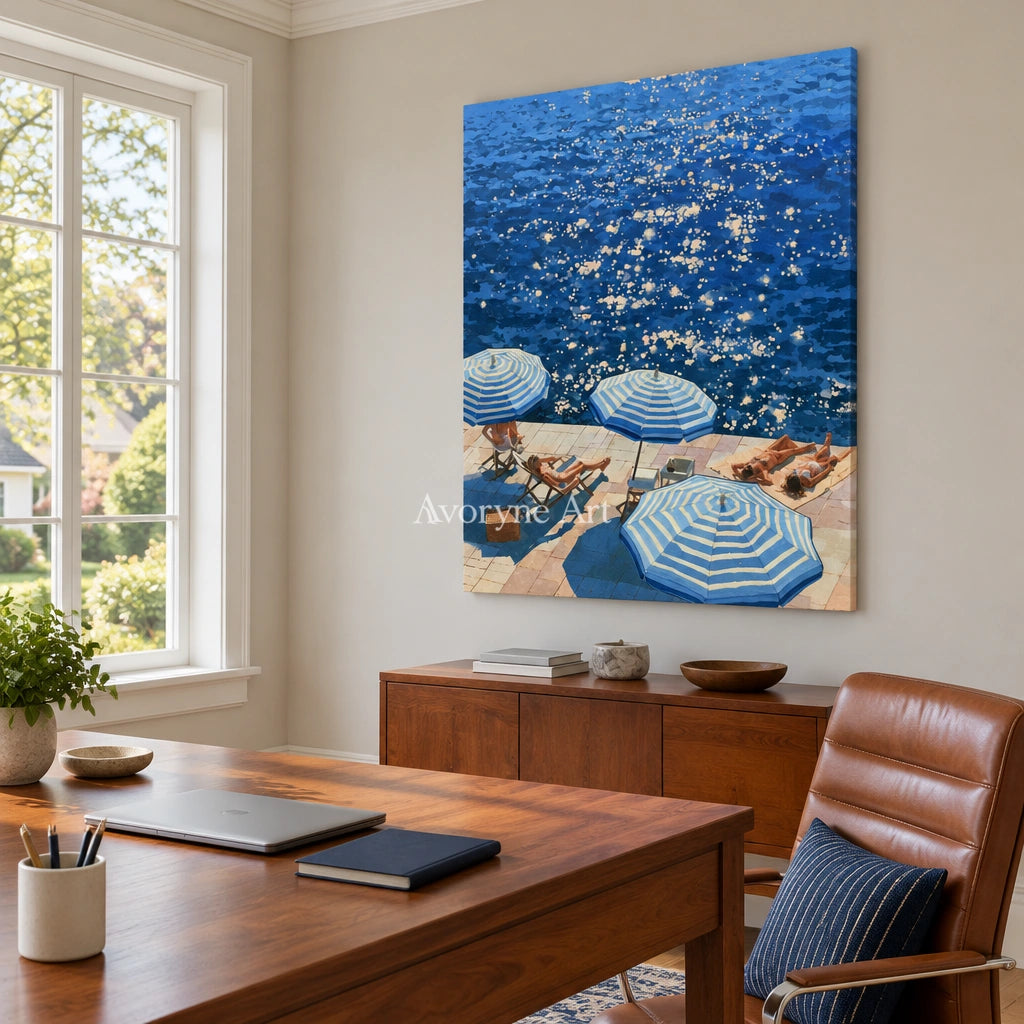Ivory Amber Meadow: Blue Waterside Art — office frameless
